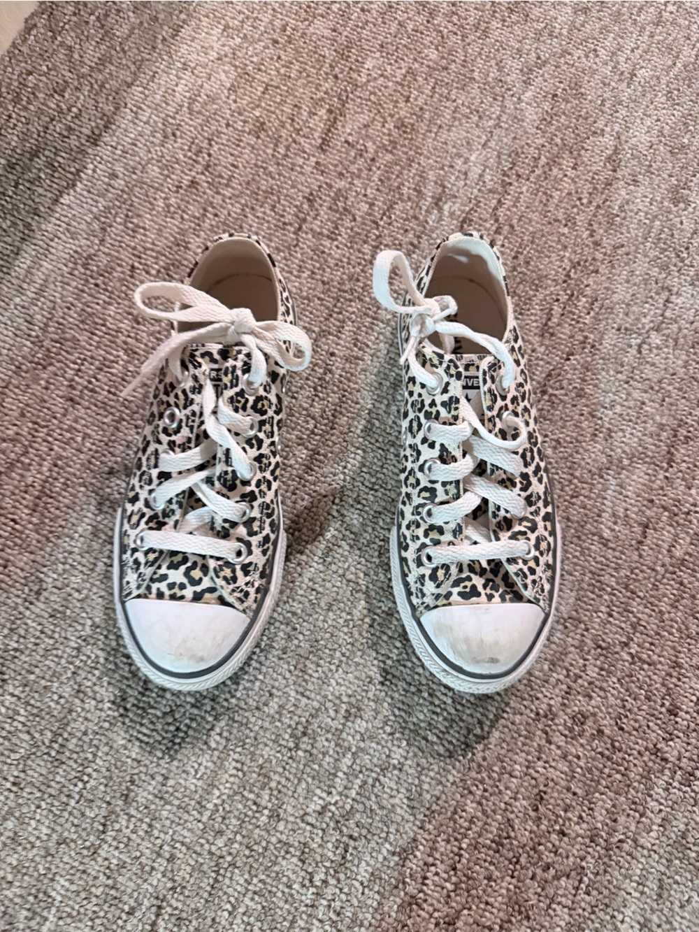 Converse Kids Leopard Print Canvas Sneakers - White and Tan